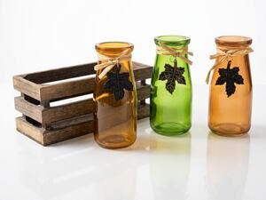 Fall Thanksgiving Table Centerpiece - Set of 3 Amber & Green Glass Bottle Vases